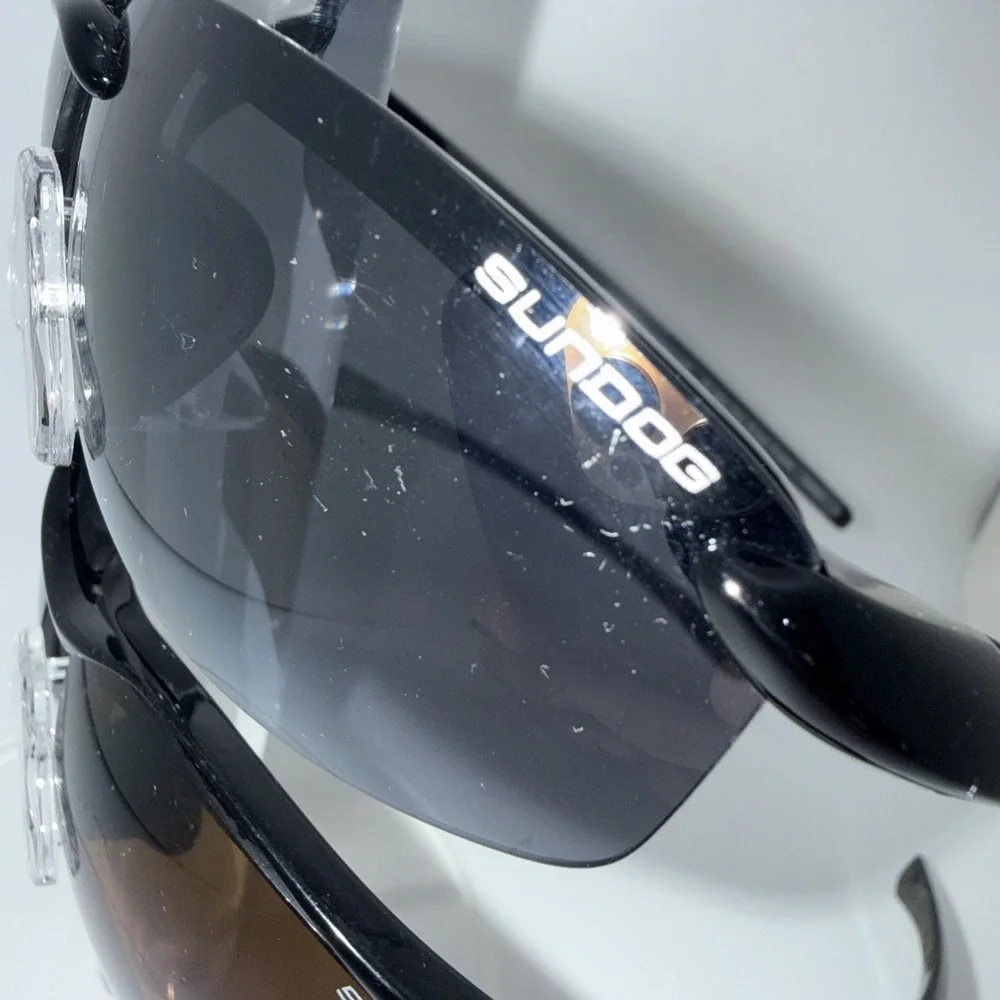 2 pair SUNDOG Authentic RARE Wrap Sunglasses - Black Bomb & Brown Flight- Invest